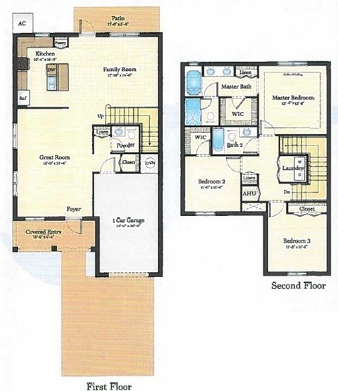 A floor plan of a two-story house with labeled rooms.